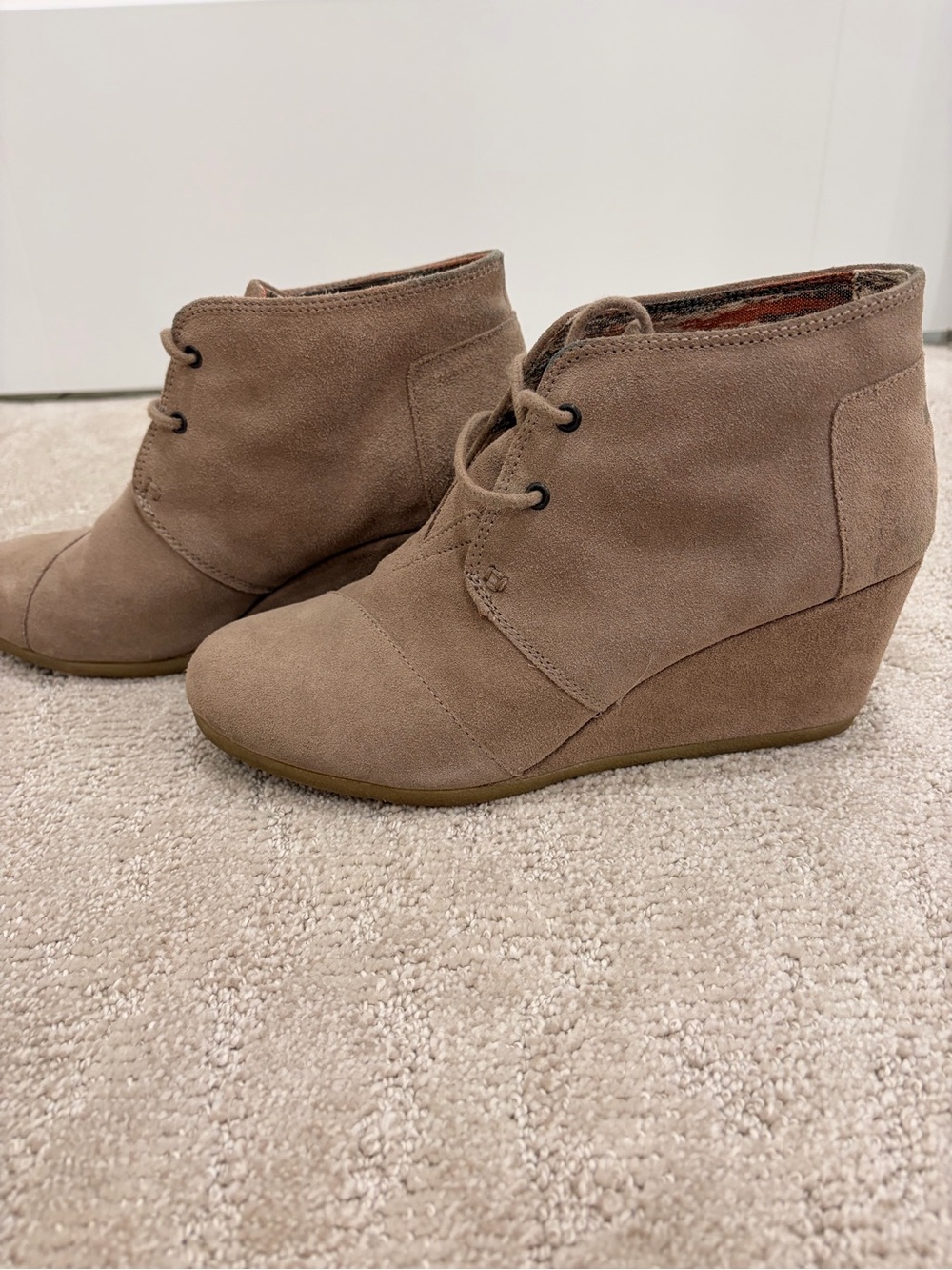 Toms Taupe Suede Wedge Ankle Boots
